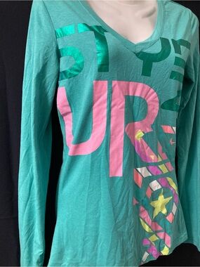 Stretch Aqua Graphic Long Sleeve Tee Y2K Surf Style M